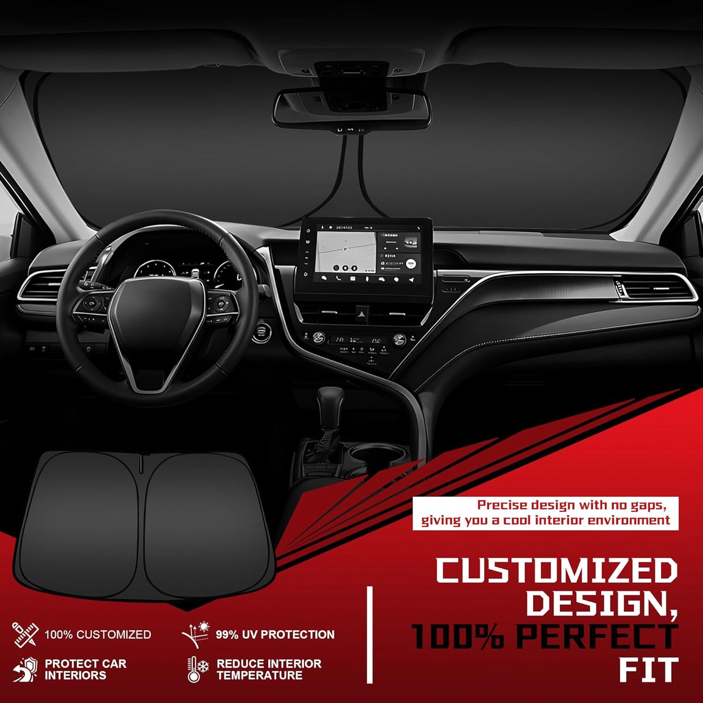 Windshield Sun Shade for 2018-2025 GMC Terrain Foldable Sun Sunshade for Car Front Window Blocks UV Rays and Heat Automotive Interior Protector Custom Fit Accessories