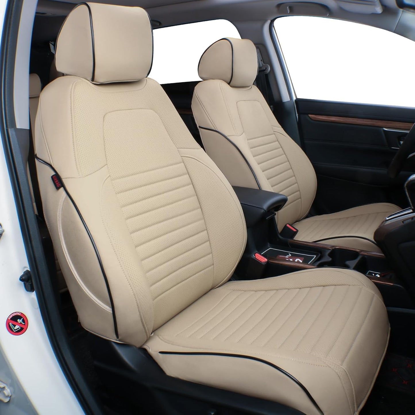 EKR Accord Seat Covers Full Set Custom for Honda Accord Base,EX-L,Touring 2014 2015 2016 2017 (Hybrid),Reat Row W/Solid Backrest & Armrest,Leather Seat Cover for Trucks,Automotive Seat Covers(Beige)