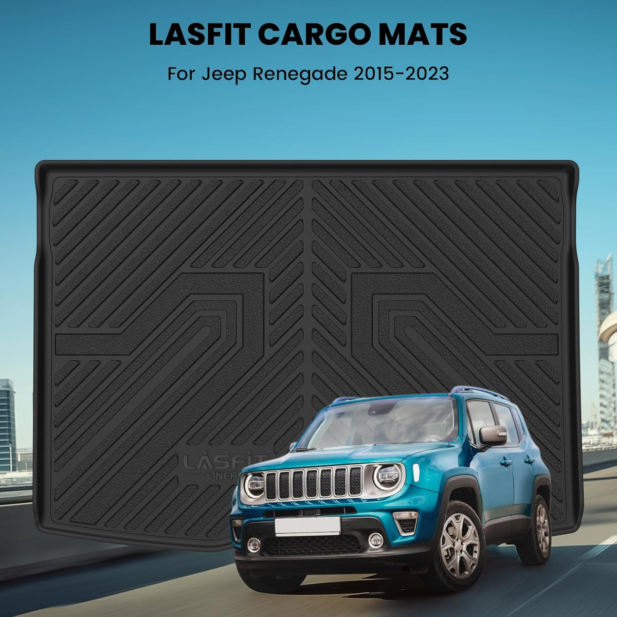 LASFIT Cargo Mat for Jeep Renegade 2015-2023 Upper Position, All Weather TPE Custom Fit Trunk Mat Cargo Liner Trunk Liner, Black
