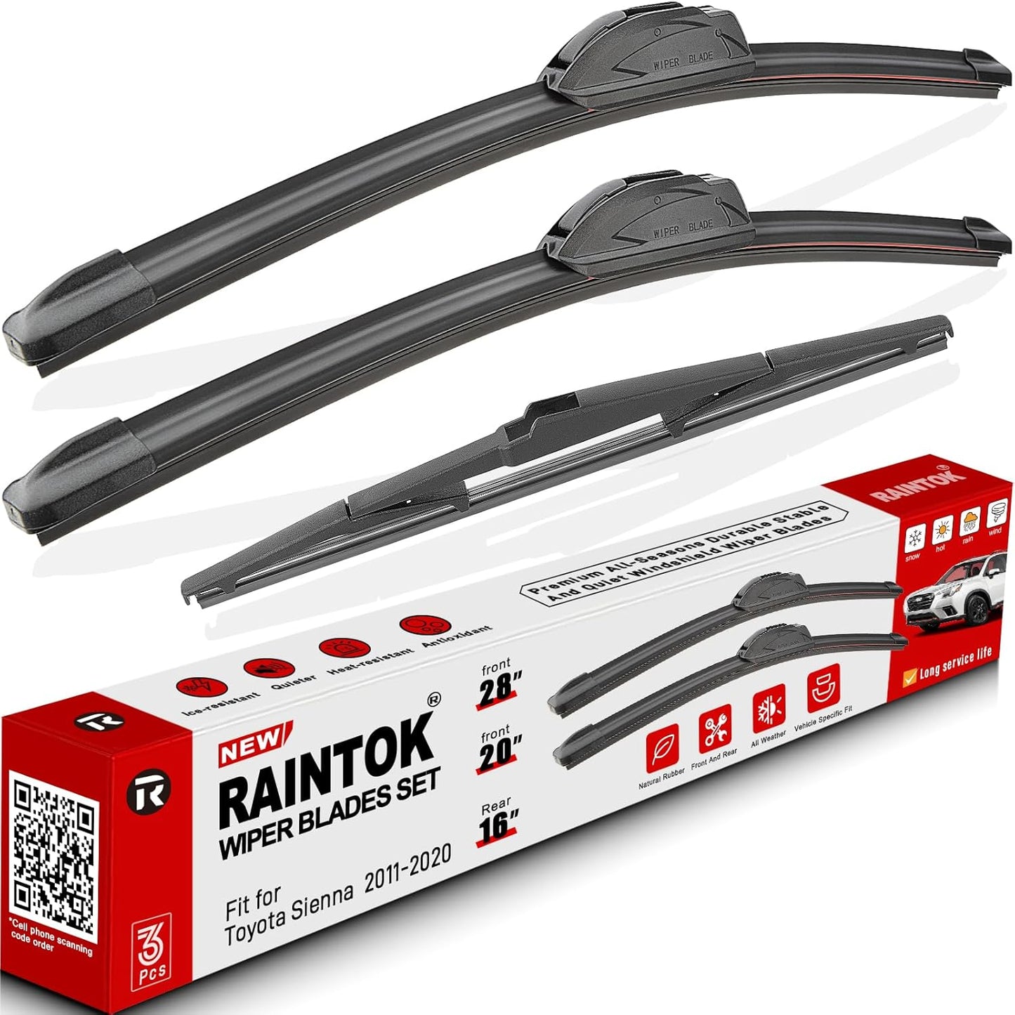 Windshield Wiper Blades Replacement for 2011-2020 Toyota Sienna Original Factory Quality Front Rear Wipers Blade Set for My Car - 28" 20" 16" (Pack of 3)