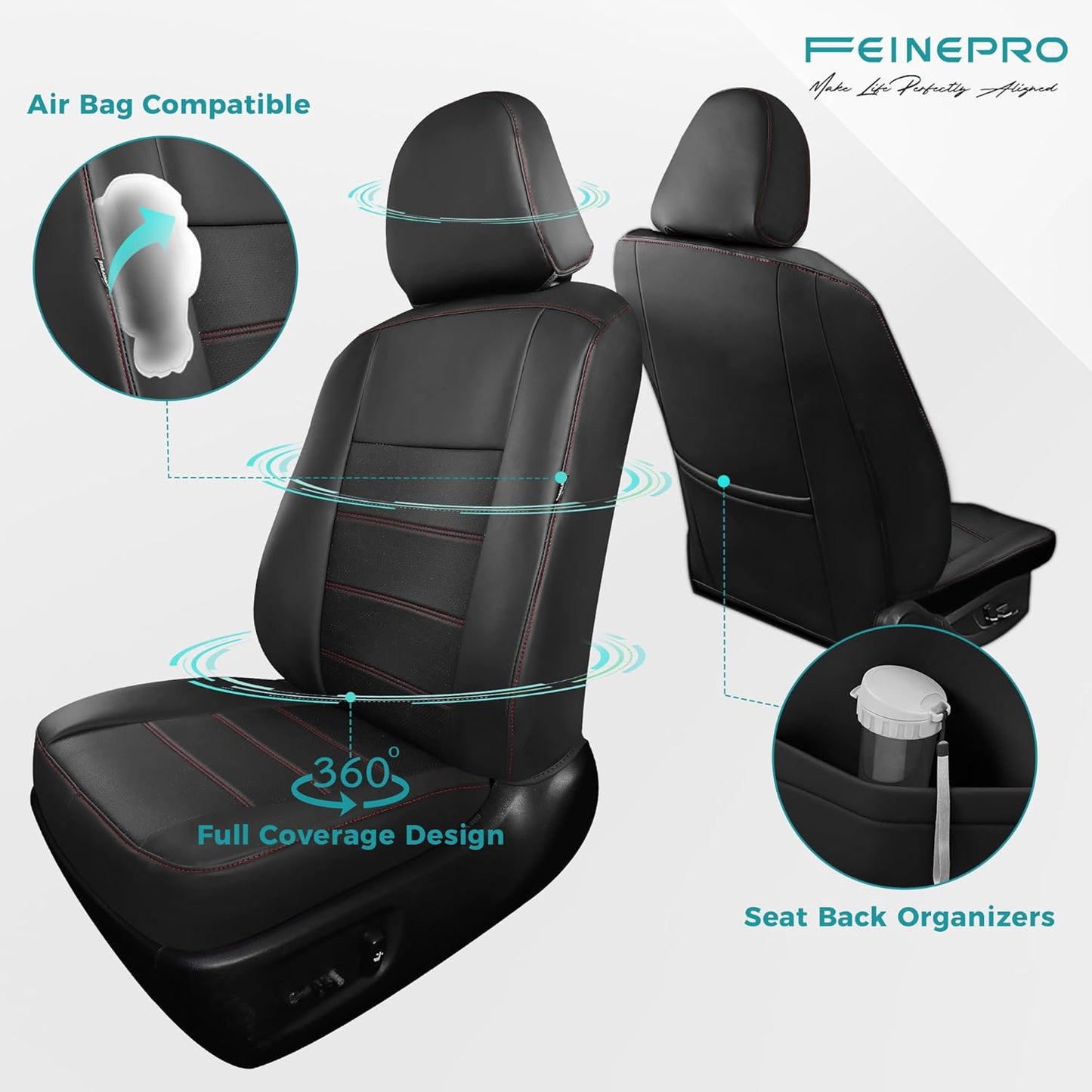 for Toyota Camry Seat Covers L LE XLE 2012 2013 2014 2015 2016 2017 - Custom Fit Car Seat Covers Full Set, Waterproof Breathable Luxury Leather Seat Covers for Cars, Black Red Not for Hybrid
