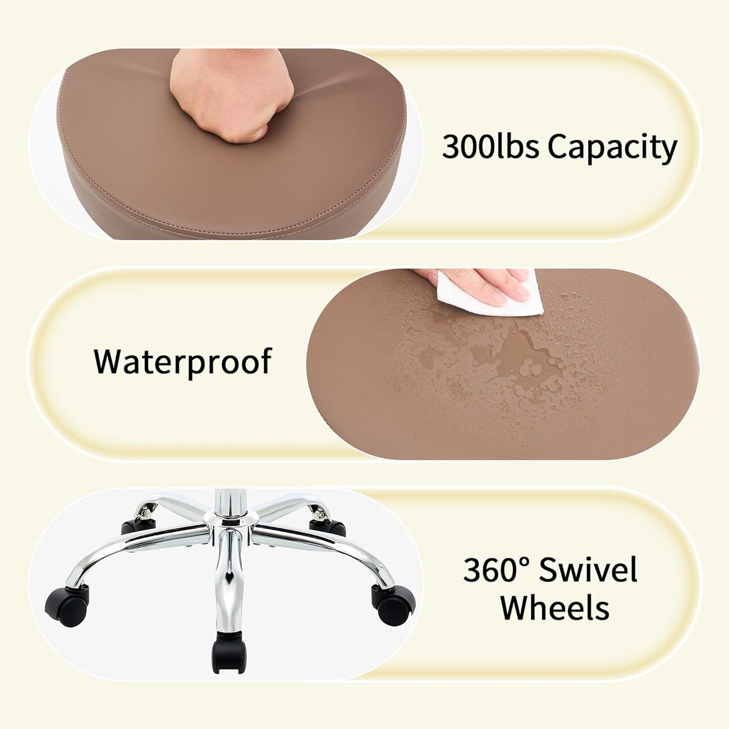 Salon Rolling Chair, Adjustable Stools with Wheels 19.5’’-26.6’’, Coffee Brown Hair Cutting Stool (Coffee Brown)