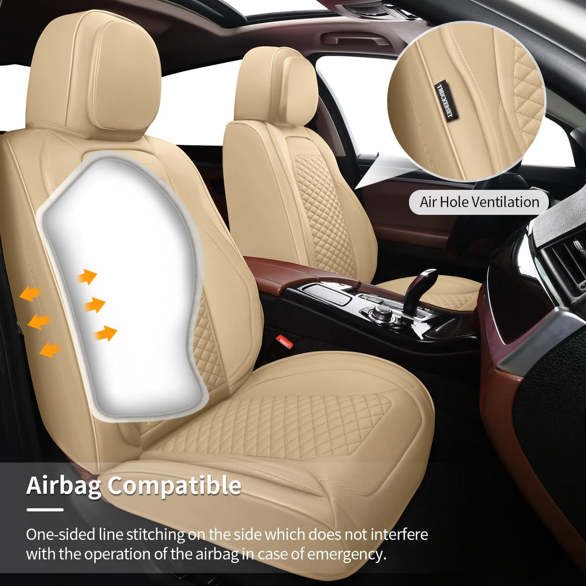 2 Packs Car Seat Covers Leather Car Seat Covers Universal Seat Covers for Car, SUV,Truck (Beige)