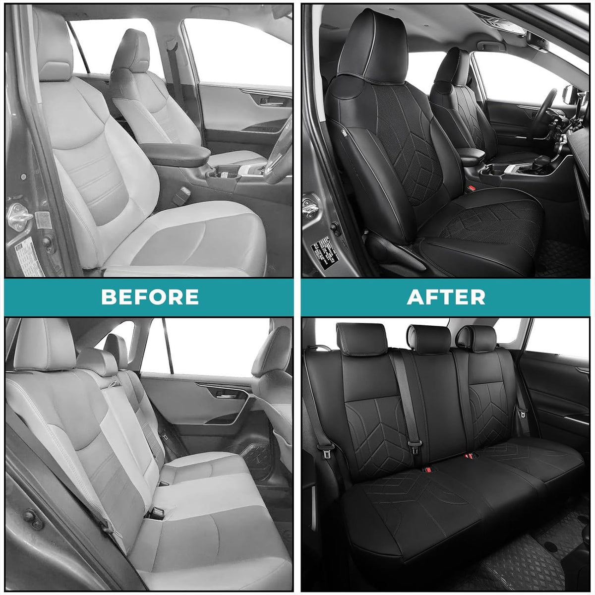 for Toyota RAV4 Seat Covers 2019 2020 2021 2022 2023 2024 2025 RAV 4 Prime & Hybrid XLE LE Limited XLE Premium (Not for XSE/SE Hybrid) - Custom Leather Car Seat Covers Full Set - Black