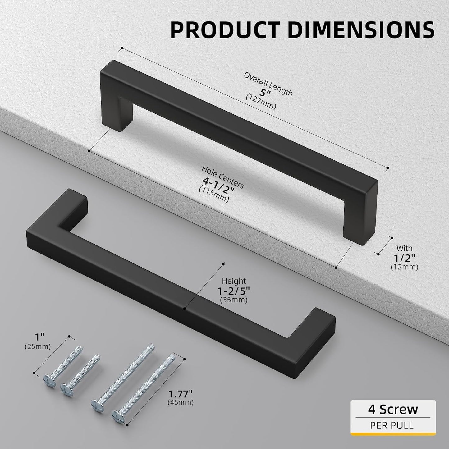 goldenwarm 50Pack 4.5INCH Drawer Pulls Black Modern Cabinet Hardware - LSJ12BK115 Cabinet Handles 4-1/2 inch Hole Centers Bedroom Drawer Pull Kitchen Cabinets T Bar Handle