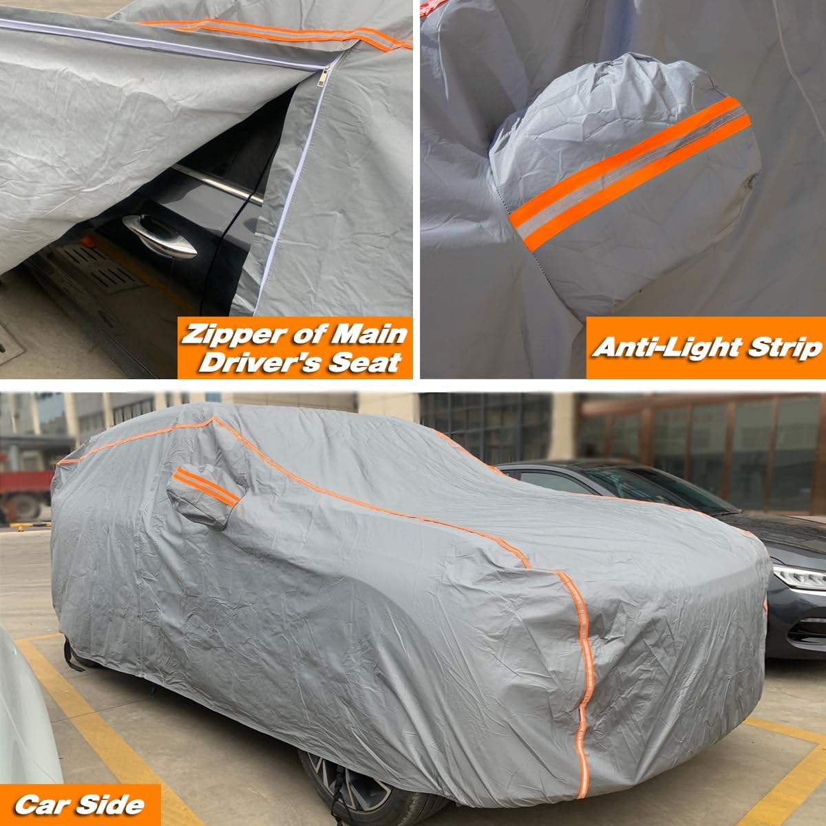 TUCAREST 6-Layers PEVA Premium Full Car Cover Fit for Sedan hatchback Pickup SUVs MPV Rain and snow protection, sun protection, UV protection, and protection of car paint surfaces-Silver Grey -Up 182"