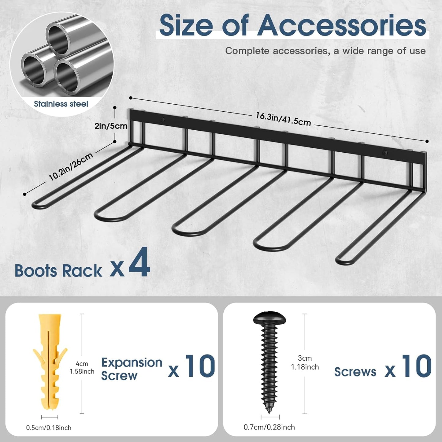 Boot Rack, Wader Hangers for wall, 8 Pair Boots Organizer Racks for Tall Boots and Cowboy shoes, Metal Wall Mounted Shoe Rack, Boot Trays for Entryway,Garage (4 Pack)