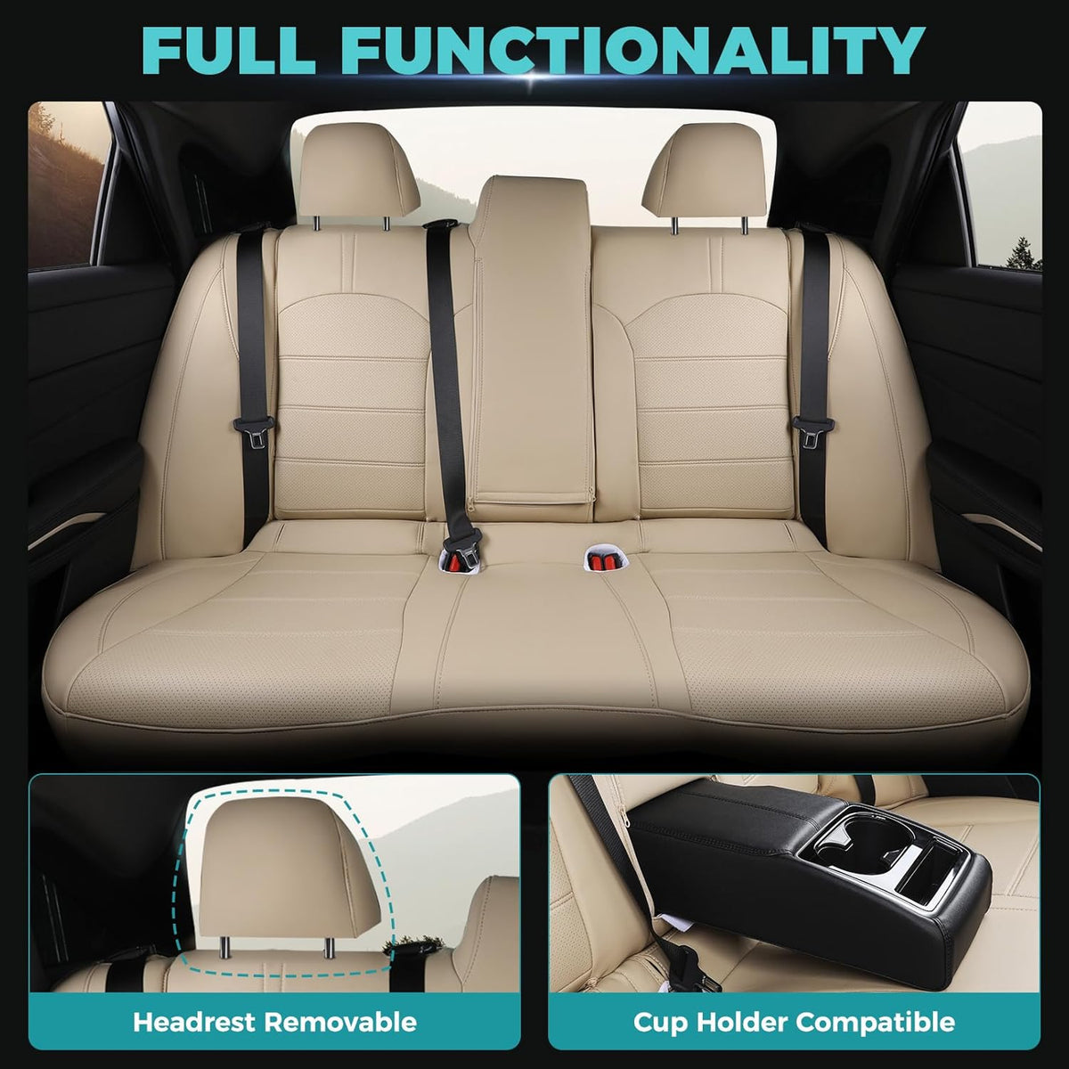 for Toyota Camry Seat Covers XLE XSE V6 2018 2019 2020 2021 2022 2023 2024 - Waterproof Breathable Leather Seat Covers for Cars, Custom Fit Car Seat Covers Full Set, Beige Not for Hybrid