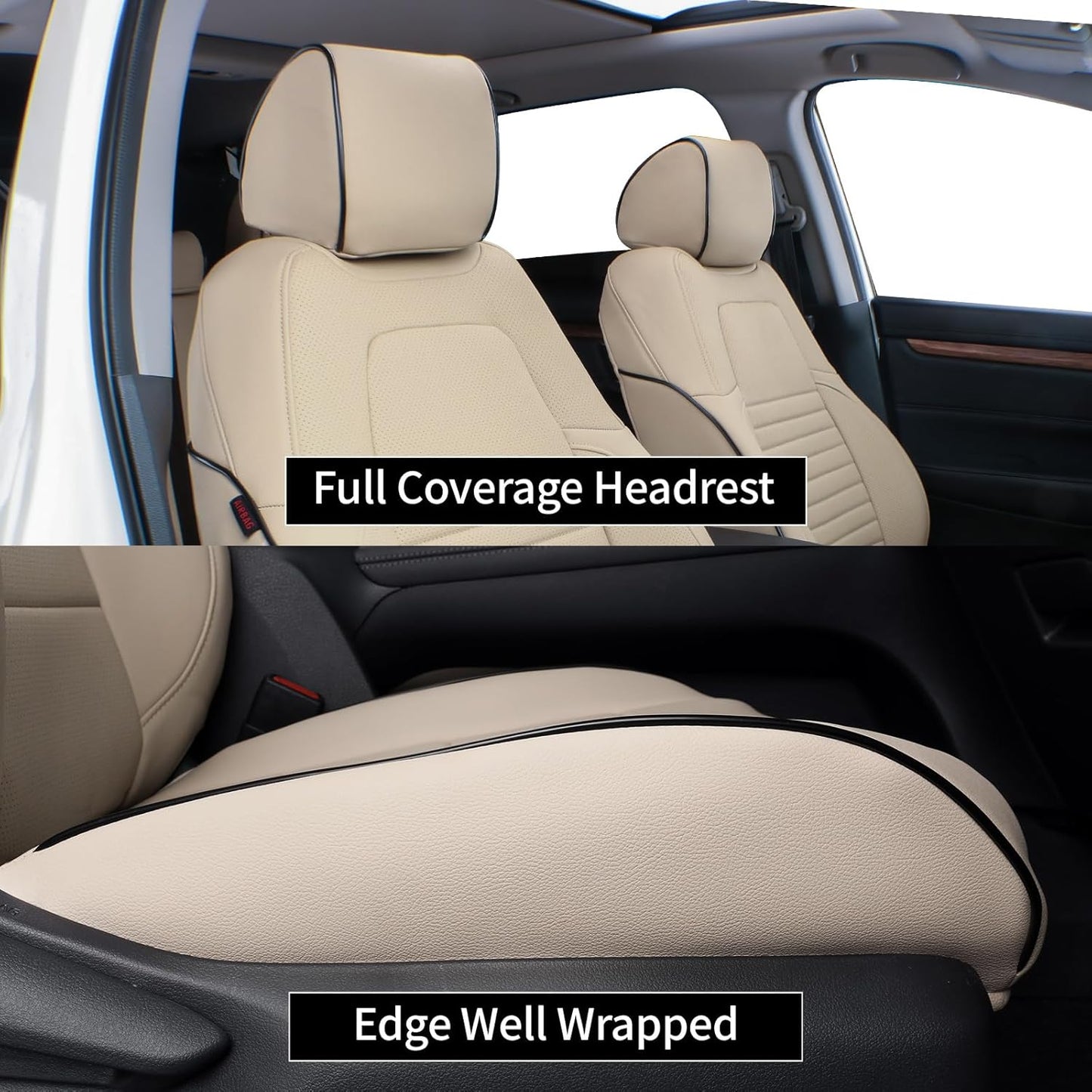 EKR Accord Car Seat Covers for Cars Honda Accord EX,EX-L,Sport,Sport SE,Touring 2017,Rear Row W/Split,Car Seat Covers Full Set,Leather Seat Covers Front Seats & Back-Leather(Beige)