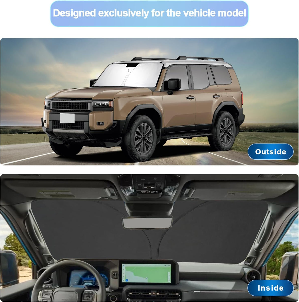 SXCY for 2024 2025 Toyota Land Cruiser Windshield Sunshade for Toyota Land Cruiser 2024 Accessories 2024 2025 Land Cruiser Sunshade Foldable Sun Shield 2024 2025 Land Cruiser Sun Shade Block UV Rays