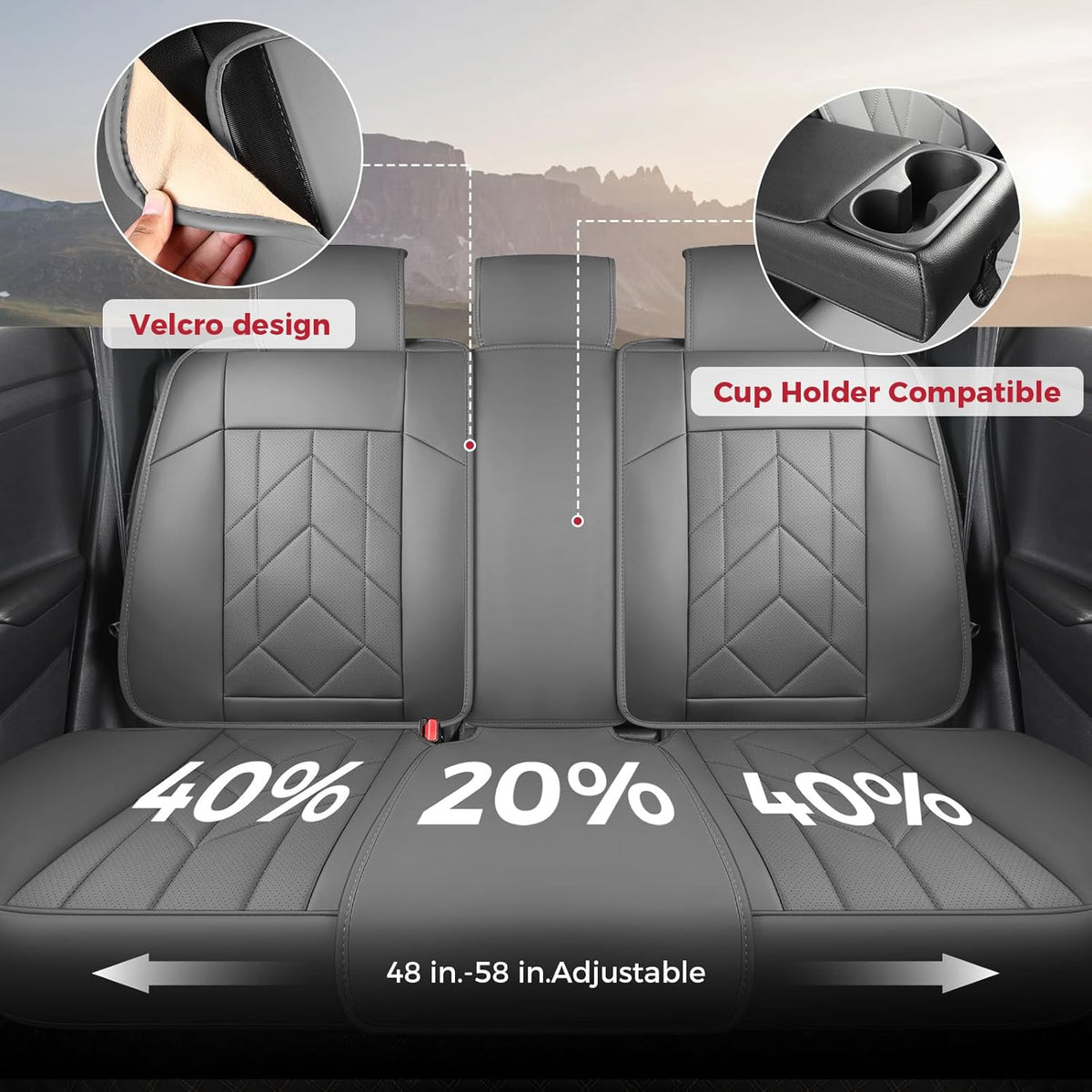 Grey Car Seat Covers Full Set - Waterproof Leather Car Seat Protector Universal Fit Forester Legacy Impreza Tucson Elantra Santa Fe Kona