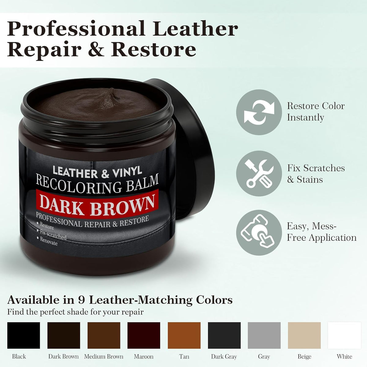 Leather Color Restorer, Leather Recoloring Balm, Scratch Remover, Leather Dye, Leather Paint with Leather Conditioner, Leather Repair Kit for Furniture Couches Car Seats Shoes, Maroon