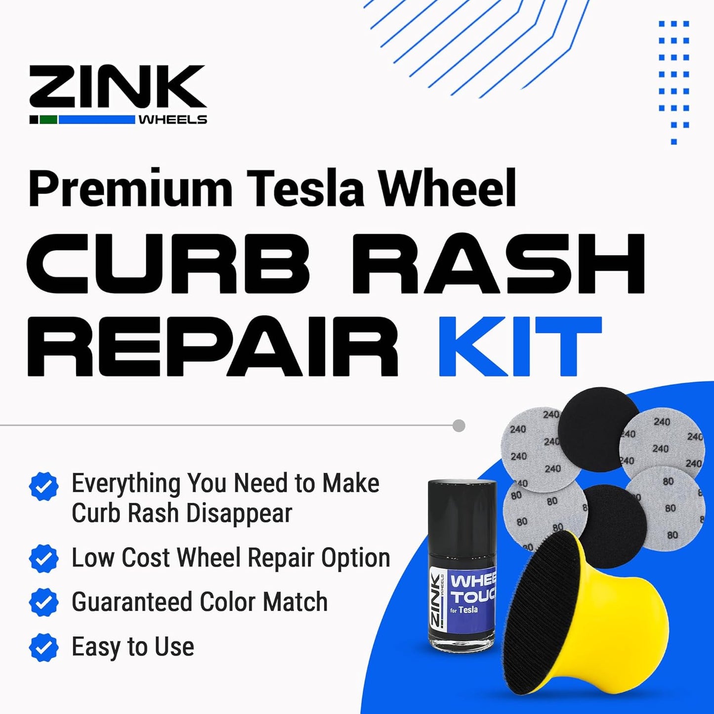 Premium Tesla Wheel Curb Rash Repair Kit for Model 3 20-inch Grey Stiletto/Sport Rims - DIY Kit with Color-matched Touch Up Paint - Made in USA