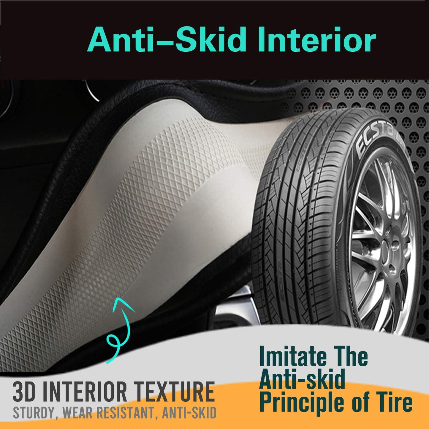 PINCTROT D Shaped 14.5-15 Inch Steering Wheel Cover Great Grip with 3D Honeycomb Anti-Slip Design, Flat Bottom 14.5-15 Inch (All Black)