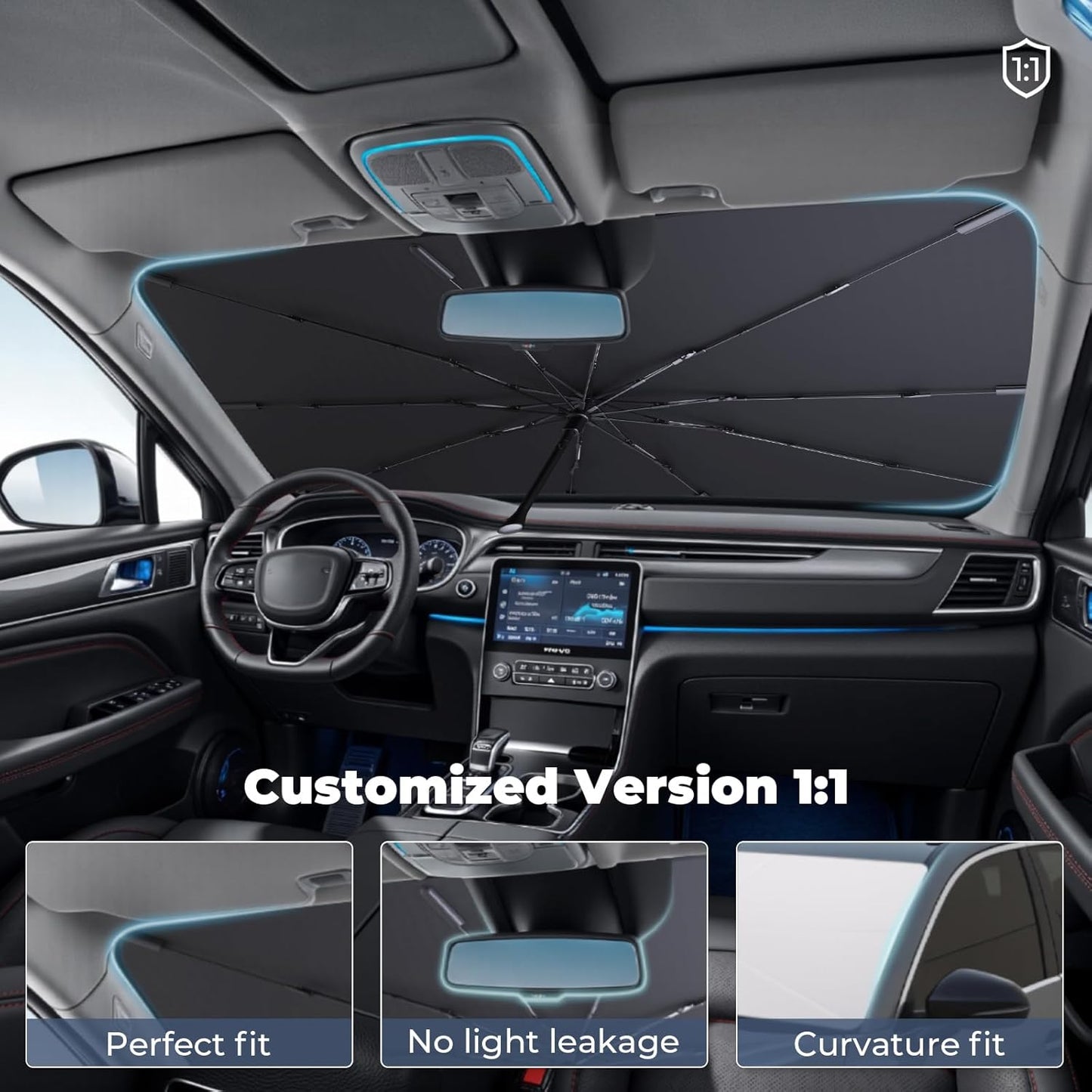 Windshield Sun Shade Umbrella for 2018-2023 Hyundai Kona Accessories: Custom Fit 240T Silver, Double Thickened, Foldable Sunshade Window Sun Visor, Ultimate 99% UV Blocking for SE, SEL, Limited