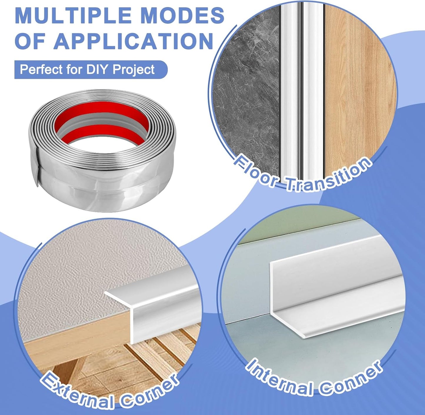 Wall Corner Protector Moulding Trim Peel and Stick Wall Corner Guards Trim Flexible Self Adhesive Edge Protector Moulding, 1.6 in x 10 Ft, Silver