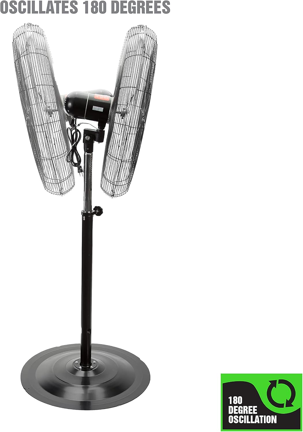 OEMTOOLS OEM24885 30" Oscillating Pedestal Fan, Adjustable Height for Garage, Shop, Gym, Warehouse 9500 CFM Airflow, 3-Speed Enclosed Motor, 3 Aluminum Blades, Dust-Resistant Industrial Purpose