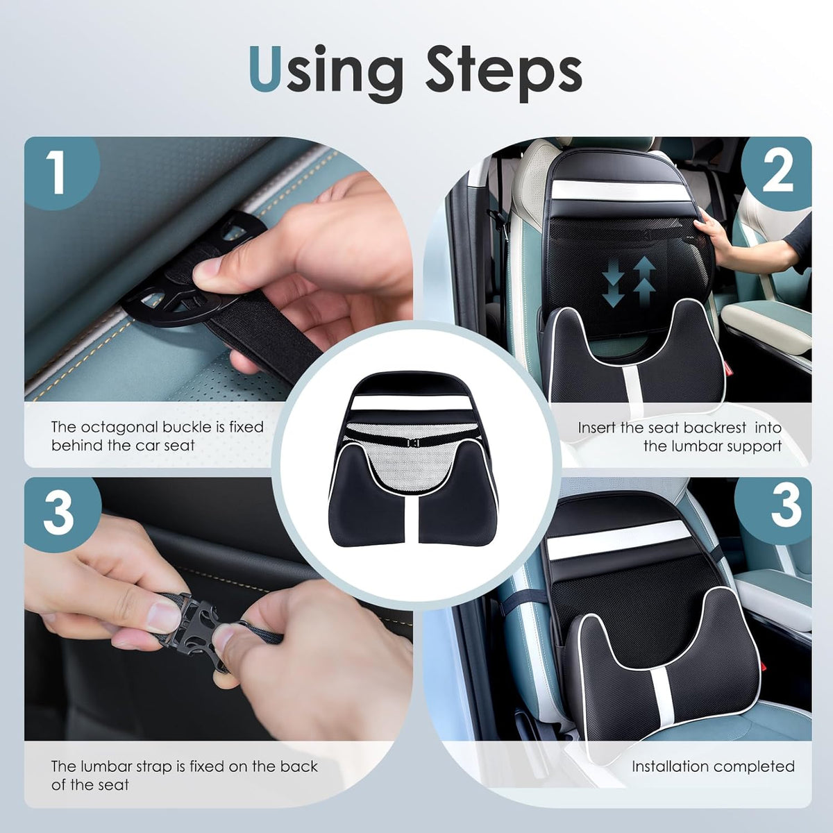 FLORICH Double Layer Breathable Mesh Lumbar Support Ergonomic Leather Lumbar Support Pillow with 3D Mesh Back Support and Adjustable Strap for CarSeat & Office Chair