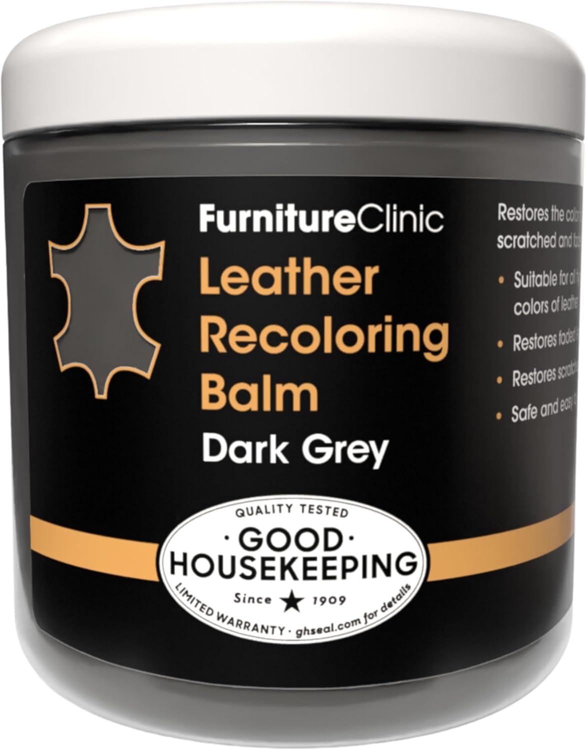 The Original Leather Recoloring Balm by Furniture Clinic - Dark Grey Leather Dye for Furniture, Couches & Car Seats - Restore Scratched, Faded, & Damaged Surfaces