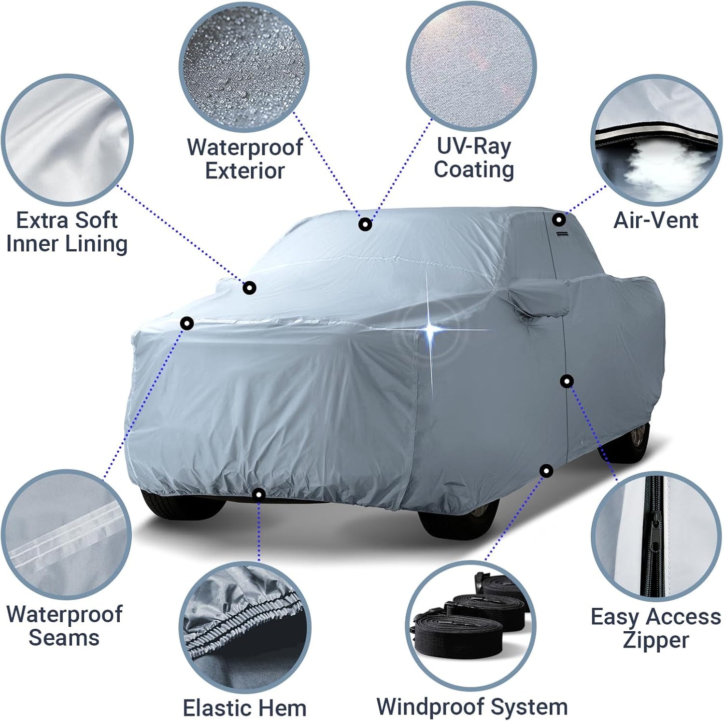 iCarCover Fits 2019-2024 Ranger SuperCrew Cab, 5.0 ft Short Bed Ford Truck Cover Automobiles Form-Fit Padded Full Exterior Waterproof Automobiles Protection Covers