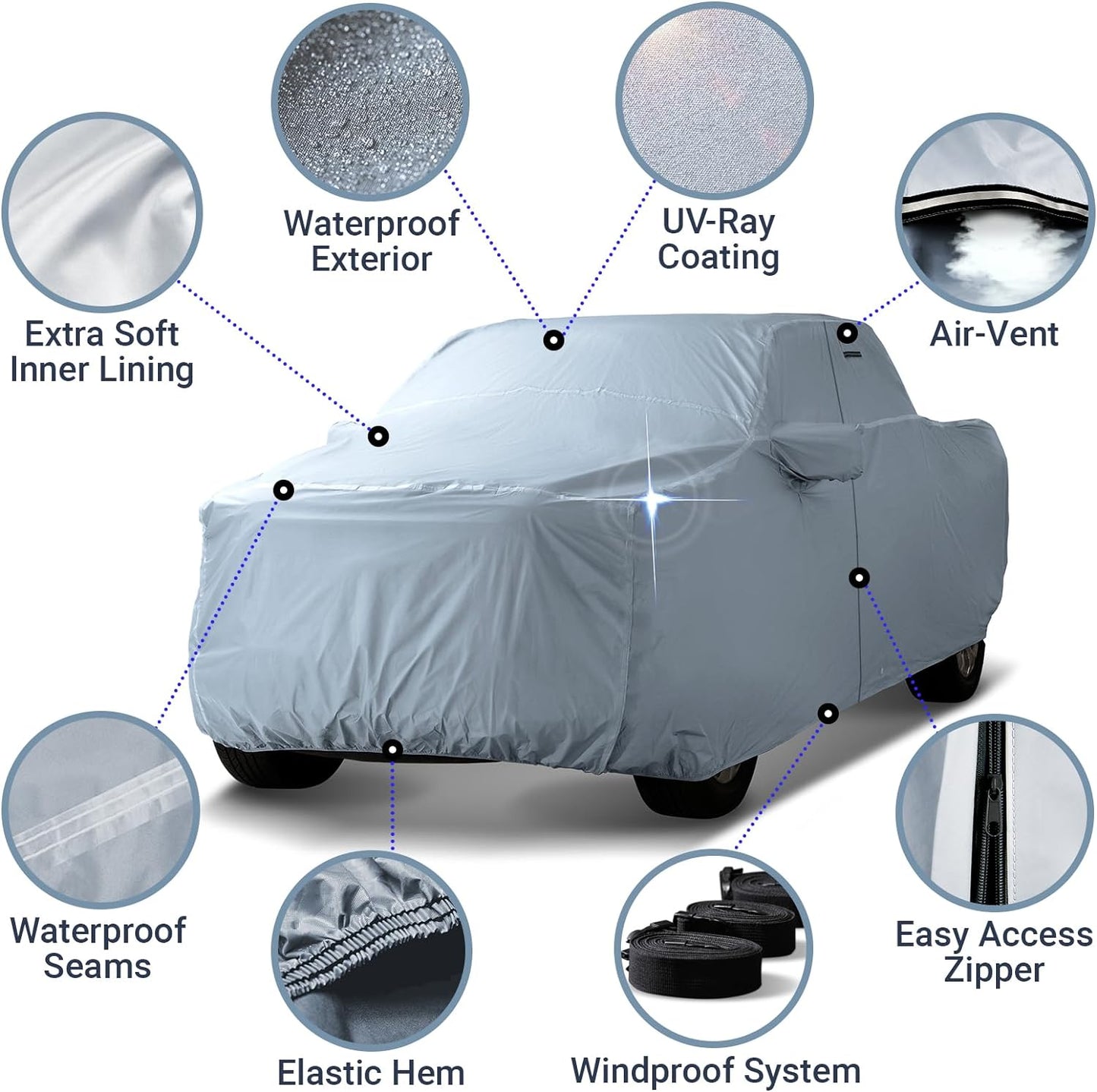 iCarCover Fits 2014-2024 Silverado 1500 Crew Cab, 6.5 ft Regular Bed Chevy Truck Cover Automobiles Form-Fit Padded Full Exterior Waterproof Automobiles Protection Covers