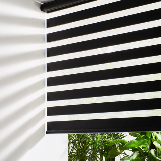 Persilux Cordless Zebra Blinds for Windows Free-Stop Roller Windows Shades (24" W X 72" H, Black) Dual Layer Light Control for Day and Night, Light Filtering Sheer Shades for Home, Bedroom
