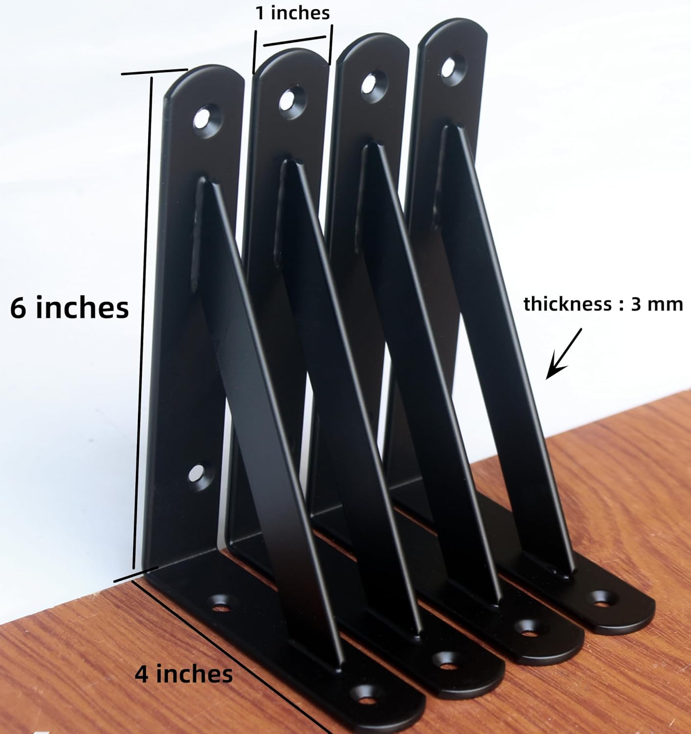 6 Pack L6 x H 4" Black Heavy Duty Shelf Brackets with Screws Metal Shelf Brackets Shelf Support Angle Brackets for Shelves L Brackets Heavy Duty Floating Shelf