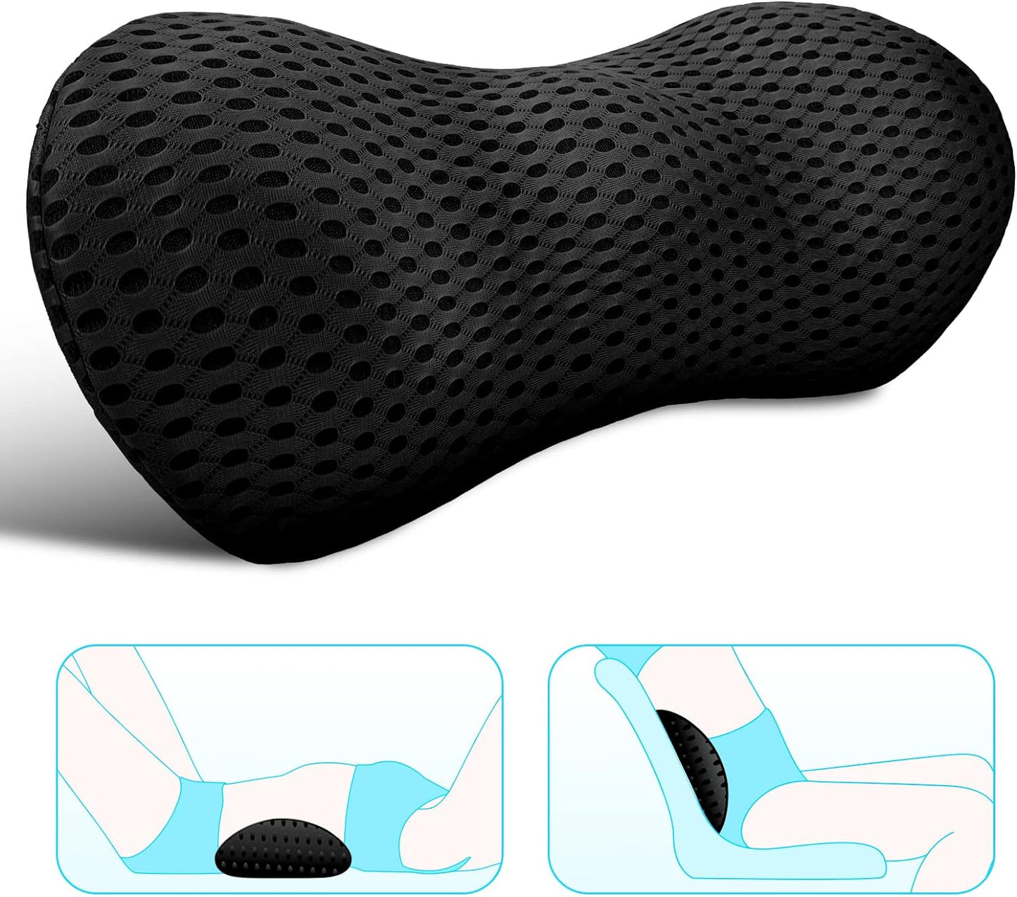 Lumbar Support Pillow for Office Chair, Memory Foam Lumbar Pillow for Lower Back Pain Relief (Oval Black)