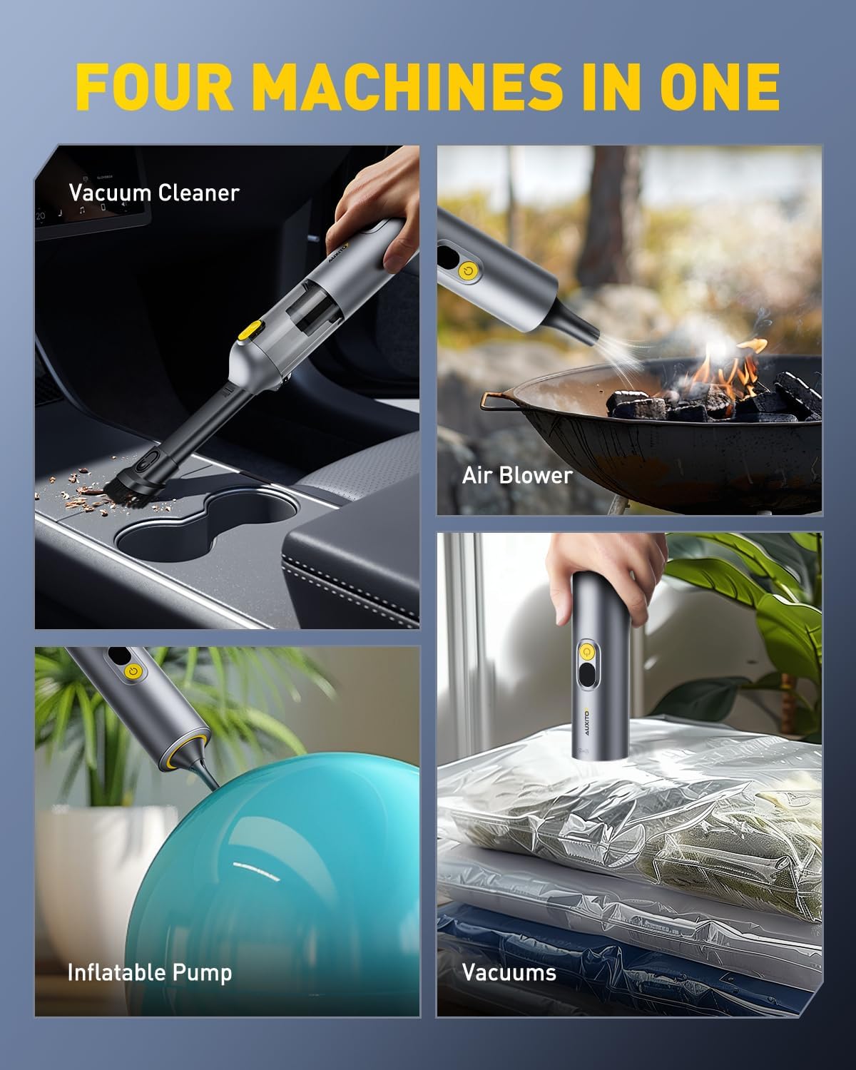 AUXITO Car Vacuum Cleaner - Portable Handheld Vacuum Cleaner 14000Pa Suction Power, Blow & Suction 2 in 1 Mini Vacuum Cleaner Hand Held Vacuum for Car, Home, Pet, Office (Silver)