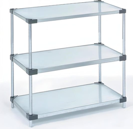 Omega 3-Tier Solid Galvanized Shelves, 18" Deep x 30" Wide x 34" HighHeavy Duty Storage Rack, Shelving Unit, NSF Certified, Ideal for Kitchen Garage Office Restaurant Warehouse 800-lb Capacity