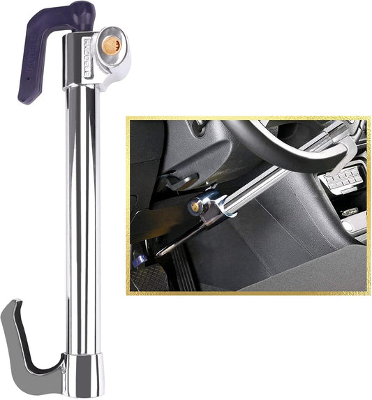 Tevlaphee Universal Steering Wheel Brake Lock Anti-Theft Retractable Double Hook Extended Car Lock Clutch Pedal for Car Truck SUV Van Security with 3 Keys(Extended)