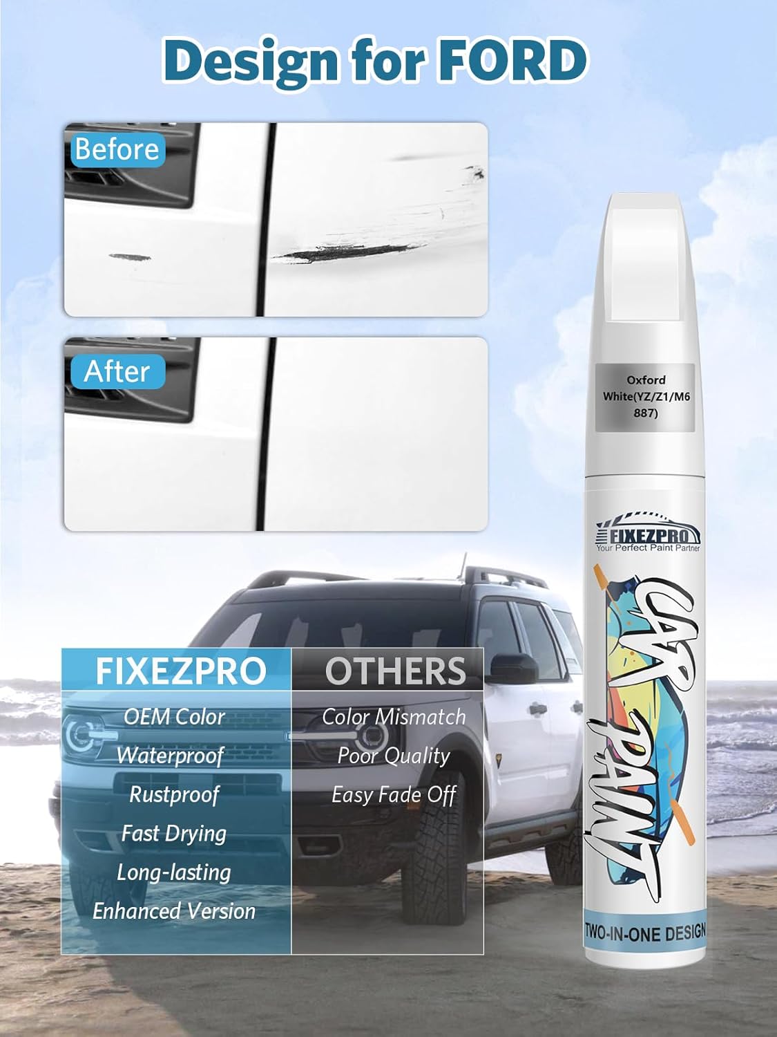 Rapid Red(D4) Touch Up Paint for Ford, Car Paint Scratch Repair Remover Pen Color Exact Match, Quick and Easy Fix Automotive Chips and Nicks Scuff