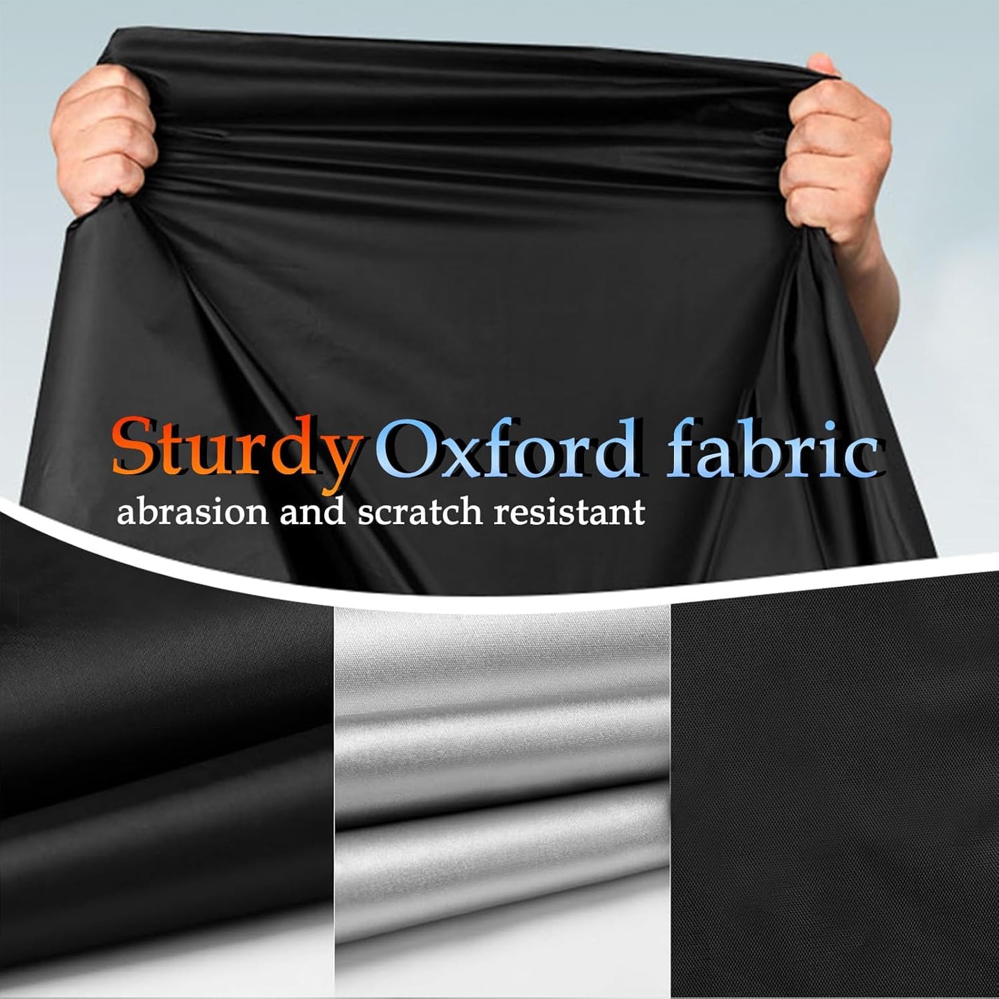 Motorcycle Cover, 210D Oxford Cloth, with Reflective Stripes, Waterproof Outdoor Protection, All-Weather Universal car Cover, with Lock Holes and Storage Bag. (Black Silver, 90.5")