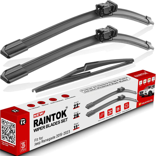Windshield Wiper Blades Replacement for 2015-2023 Jeep Renegade Original Factory Quality Front Rear Wipers Blade Set for My Car - 22" 20" 11" (Pack of 3)