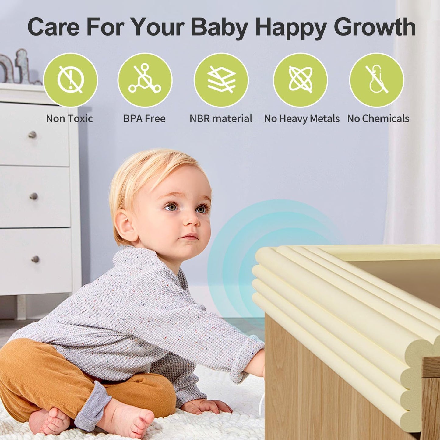 Baby Proofing Wall Corner Protector,Edge Guard Corner Protector,6.56ft Thinken Soft Corner Protectors Pre-Taped Soft Rubber Foam Edge Cushion for Furniture (White, 6.56Ft x 5.9" W x 0.47" Th)