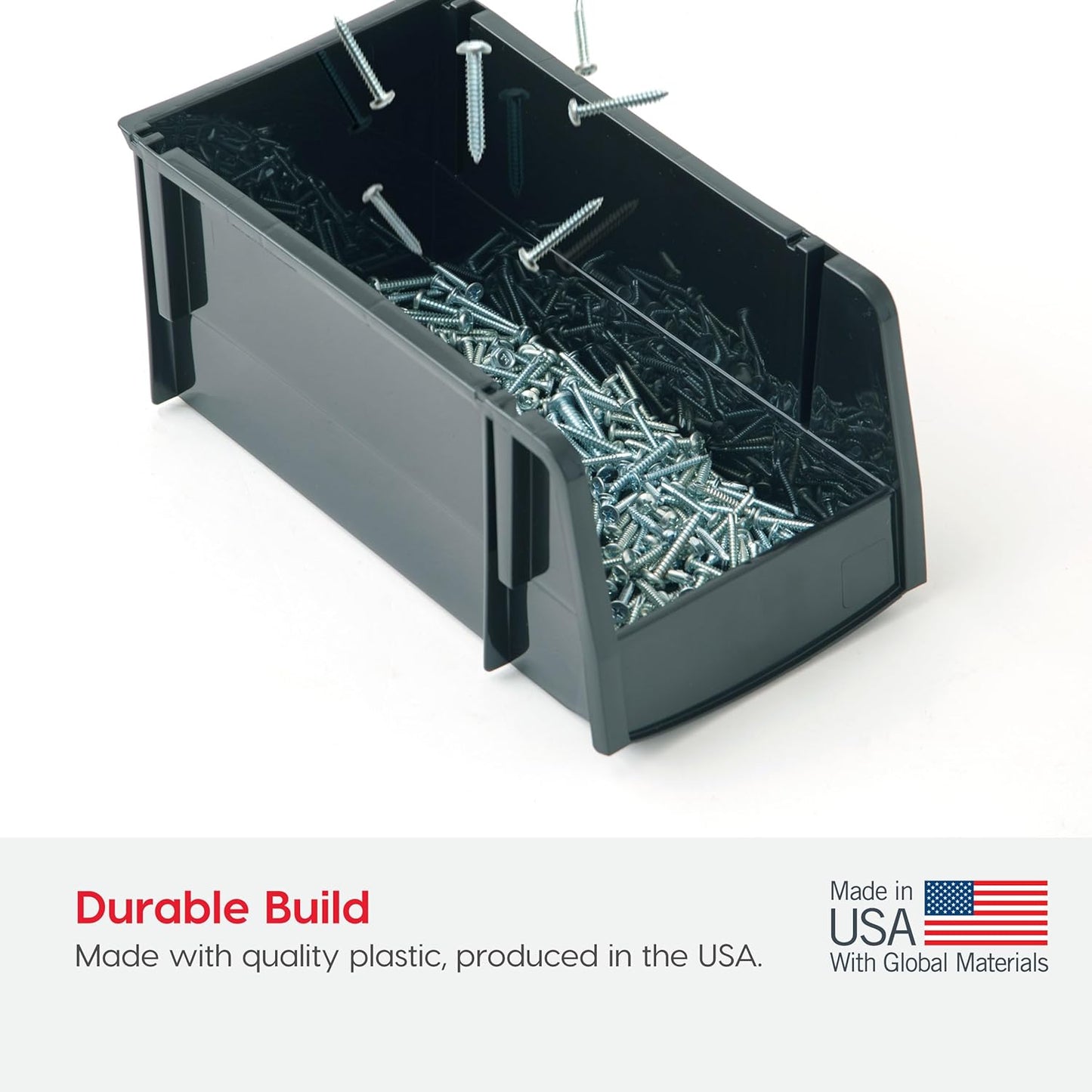 IRIS USA Stackable Bins, 7.5 x 4.5 x 3 inch, Plastic Hanging Open Front Shelf Bin Storage Organizer for Hardware, Craft Supplies, Small Parts, Nuts and Bolts, Garage Organization, 8 Pack- Small, Black