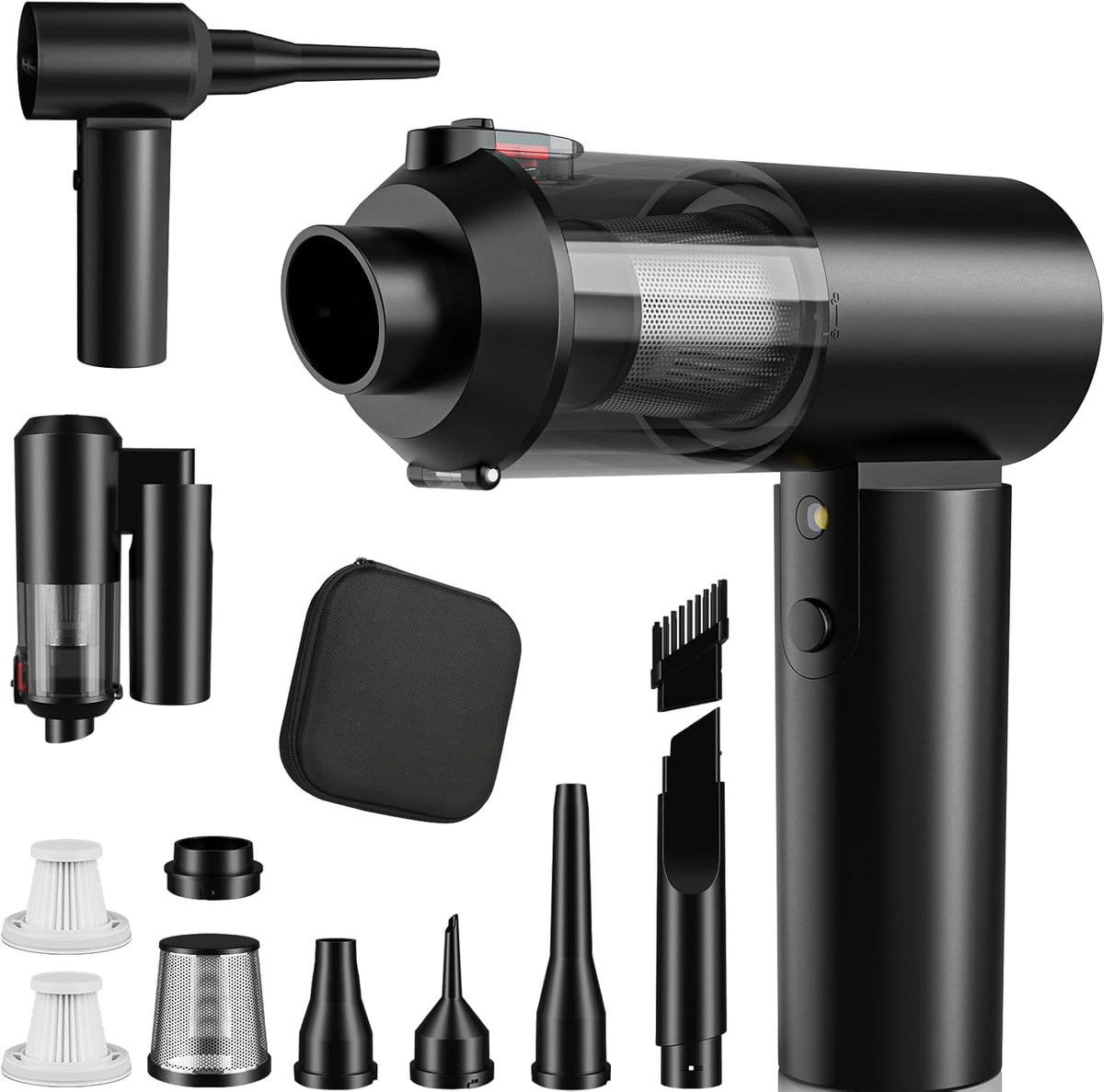 90° Foldable Car Vacuum Portable Cordless 16000PA, 4-in-1 Mini Vacuum Cleaner with Brushless Motor, Handheld Vacuum Cordless Blower/Pump for Car, Home,Office