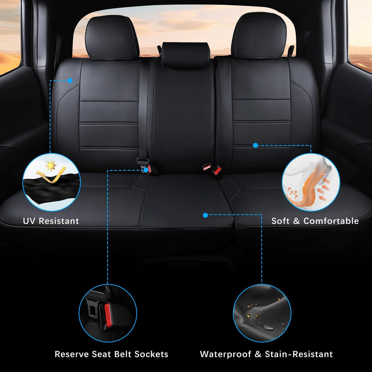 Car Seat Covers Full Set for Toyota Tacoma Double & Crew Cab 2023 2022 2021 2020 2019 2018 2017 2016 Tacoma Interior Accessories Premium Faux Leather Breathable Waterproof (Pure Black)