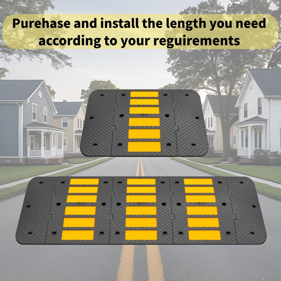 Speed Bumps for Driveway 35"x20"x2" Flexible Installation Connect Multiple Units for Any Road Width Asphalt Concrete Gravel Driveway (Middle Part 1 Pack)