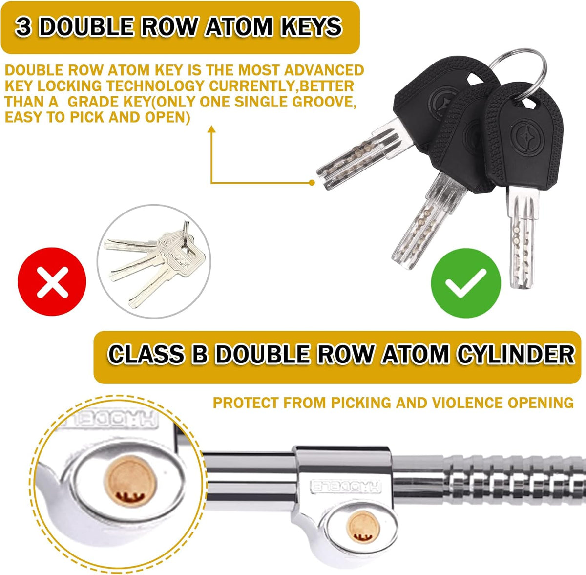 Tevlaphee Universal Steering Wheel Brake Lock Anti-Theft Retractable Double Hook Extended Car Lock Clutch Pedal for Car Truck SUV Van Security with 3 Keys(Extended)