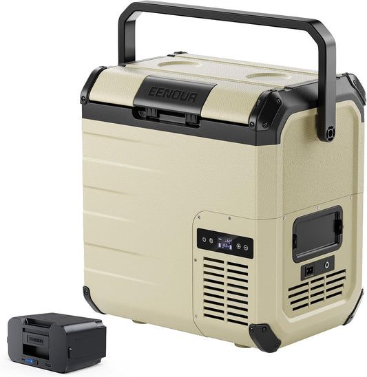 EENOUR D18 12 Volt Car Refrigerator, Portable Freezer with Detachable Battery 19Qt/18L, Battery & Solar Powered Cooler, -4~50℉, 12/24V DC, 110~240V AC, 12V Fridge for Camping, Road Trips, RV, Truck