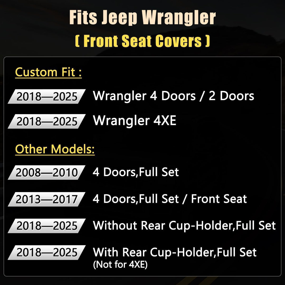 GIANT PANDA Customized Front Car Seat Covers for Jeep Wrangler 2/4 Door JL Sahara Sport Rubicon Unlimited Willys 4xe 2018 2019 2020 2021 2022 2023 2024 2025,Faux Leather - (Black)