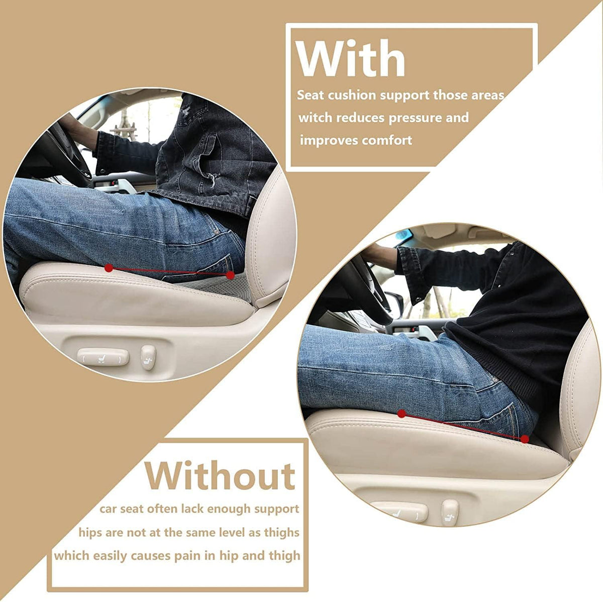 Car Seat Cushion - Memory Foam Car Seat Pad - Sciatica & Lower Back Pain Relief - Car Seat Cushions for Driving - Road Trip Essentials for Drivers(Gray)