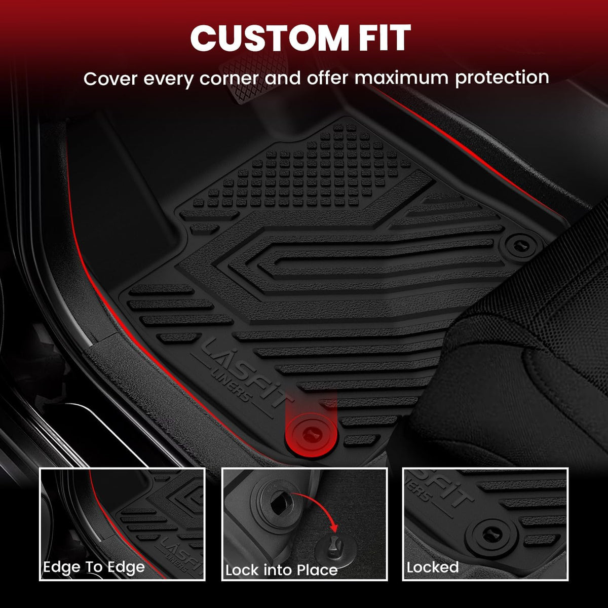 LASFIT Floor Mats & Cargo Liner for Honda HRV 2026 2025 2024 2023 (Gasoline & Hybrid) & for Acura ADX 2025, All Weather TPE Custom Fit HR-V Floor Liner Accessories, 1st & 2nd Row & Trunk Mat, Black