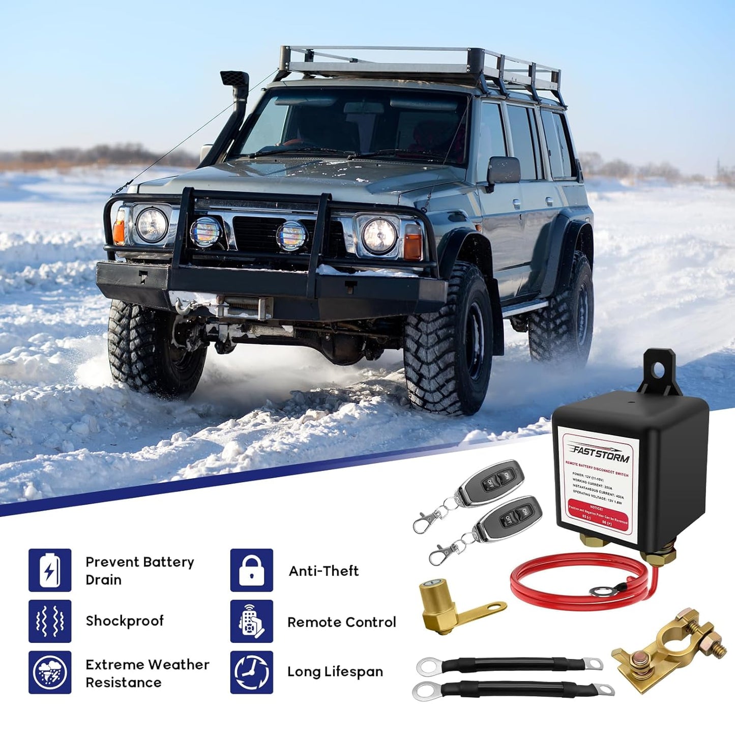 Car Remote Battery Disconnect Switch 12V, 250A Top Post Negative Battery Shut Off Switch Automotive Anti Theft Kill Switch Kit Upgrade Prevent Battery Drain for Truck, RV Auto, Boat