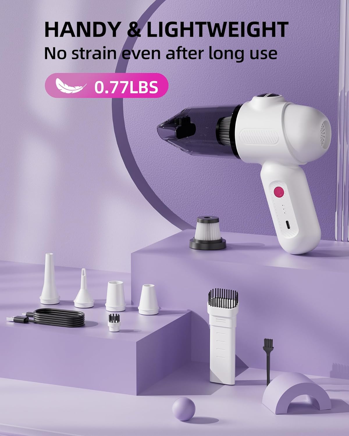 Car Vacuum V6 Pro, Cordless Handheld Vacuum with 8000Pa Suction, 4 in 1 Mini Air Duster for Office, Home, Color White