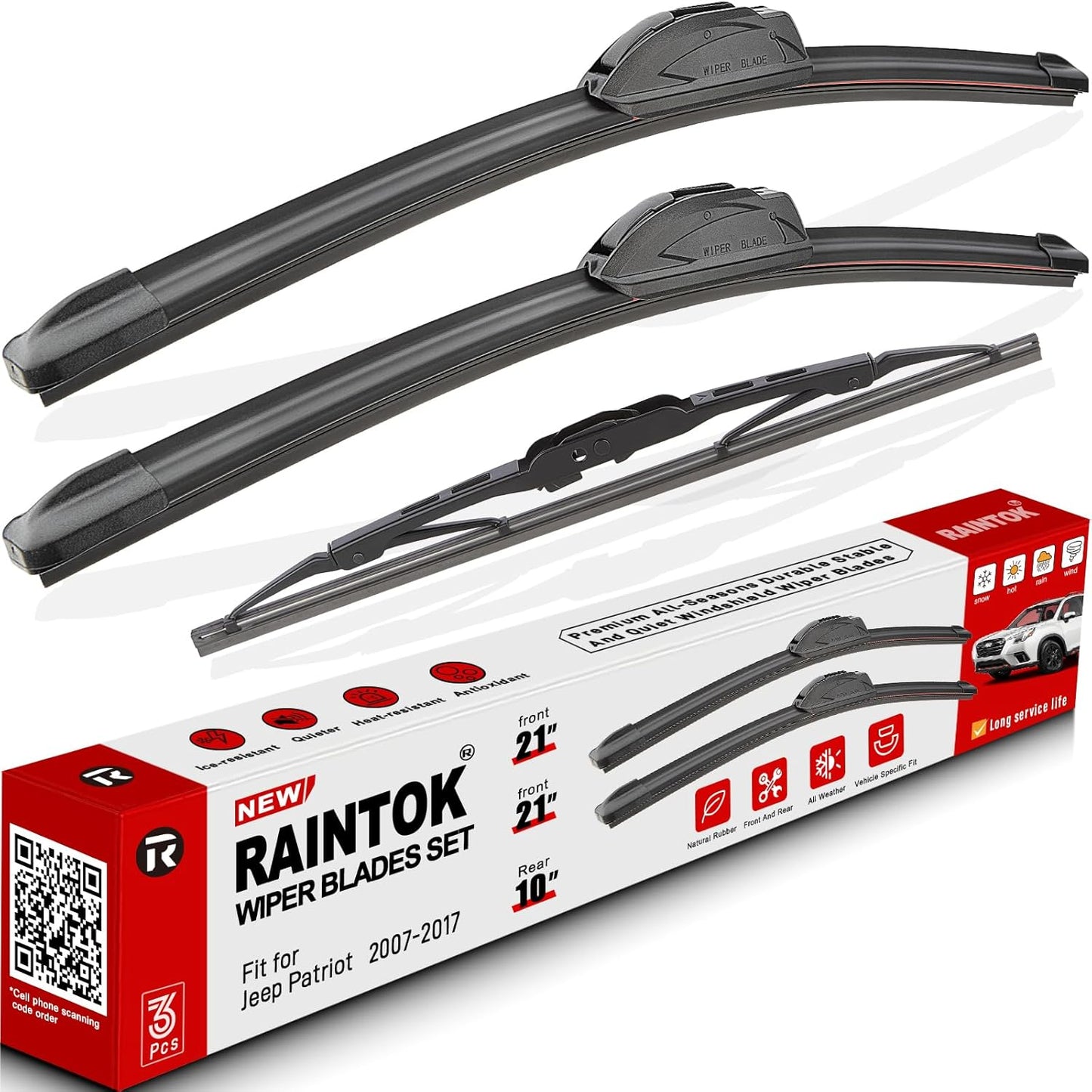 Windshield Wiper Blade Set Replacement for 2007-2017 Jeep Patriot Original Equipment Replacement Front Wiper Blades-21"/21"/10" (Set of 3) U/J Hook