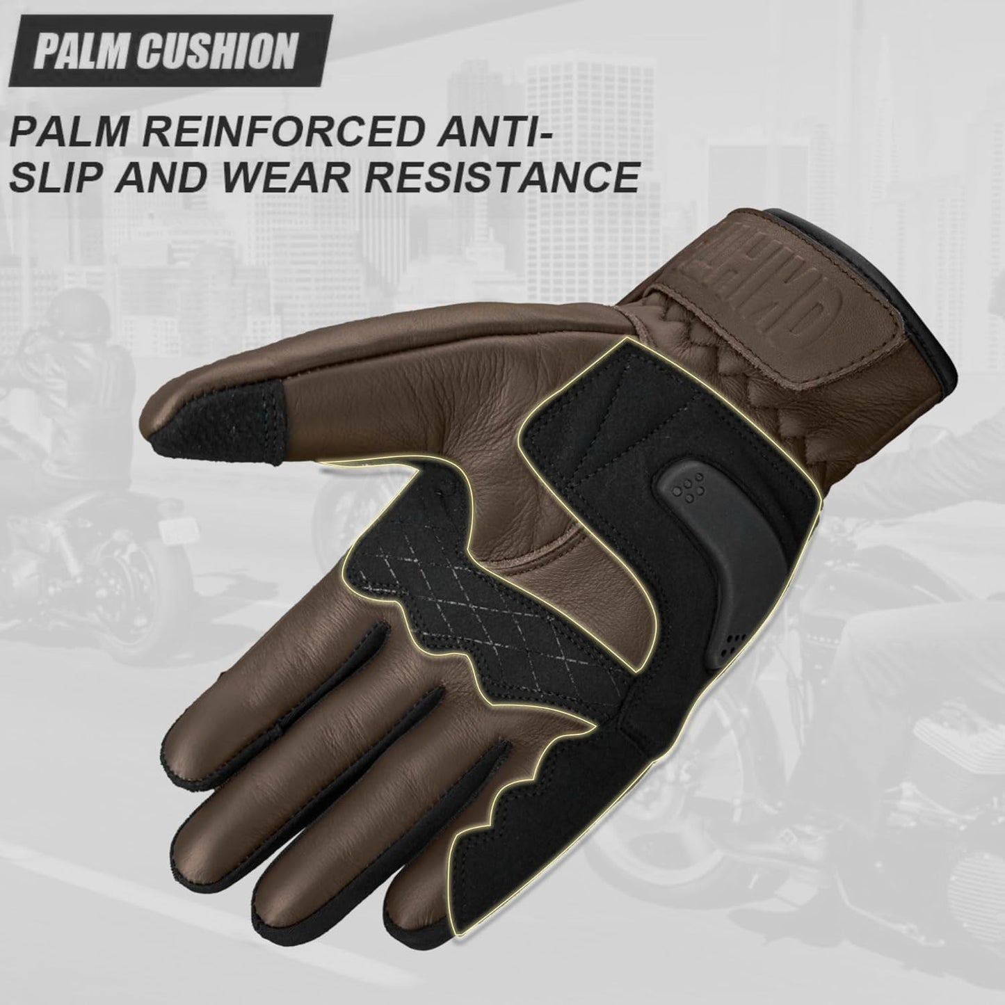 Leather Motorcycle Gloves for Men and Women | Touchscreen | Full Finger | Goatskin Leather Hard Knuckle Motorcycle Riding Gloves (Classic Brown, Large)