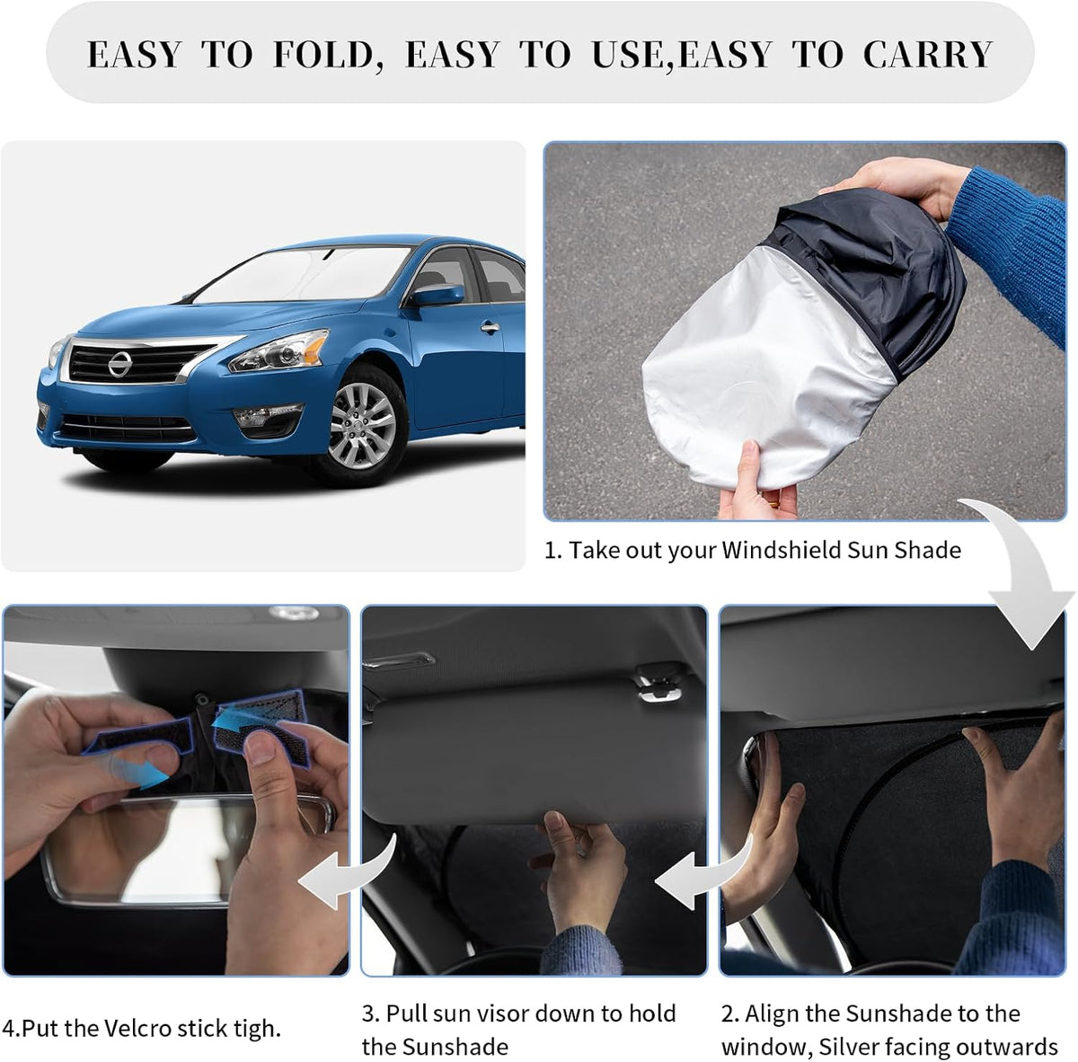 Sun Shade Sunshade for Nissan Altima Windshield Cover,4-Layer Front Window Shade Custom fit Altima 2013-2018 Sun Visor 240T Retractable Shade Shield Blocks UV Rays Cooler Car Accessories