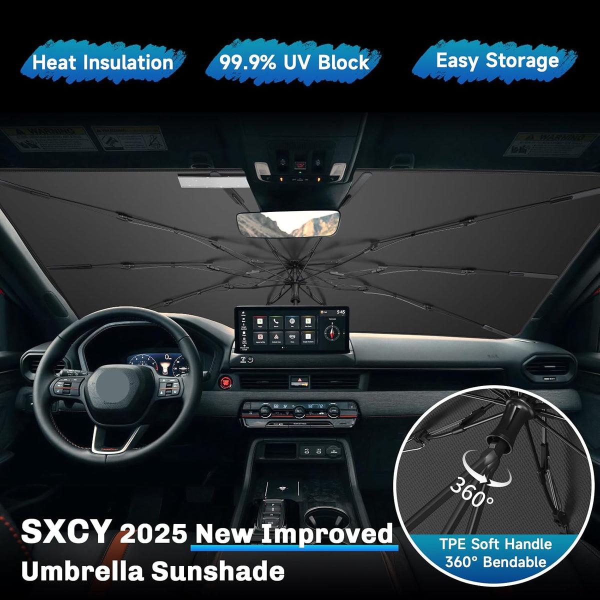 SXCY for 2019-2026 Honda Passport Windshield Umbrella Sunshade [Easier Foldable] for 2026 Honda Passport Accessories 2026 Passport Sunshade Umbrella for 2025 Passport Windshield Sun Shade Umbrella